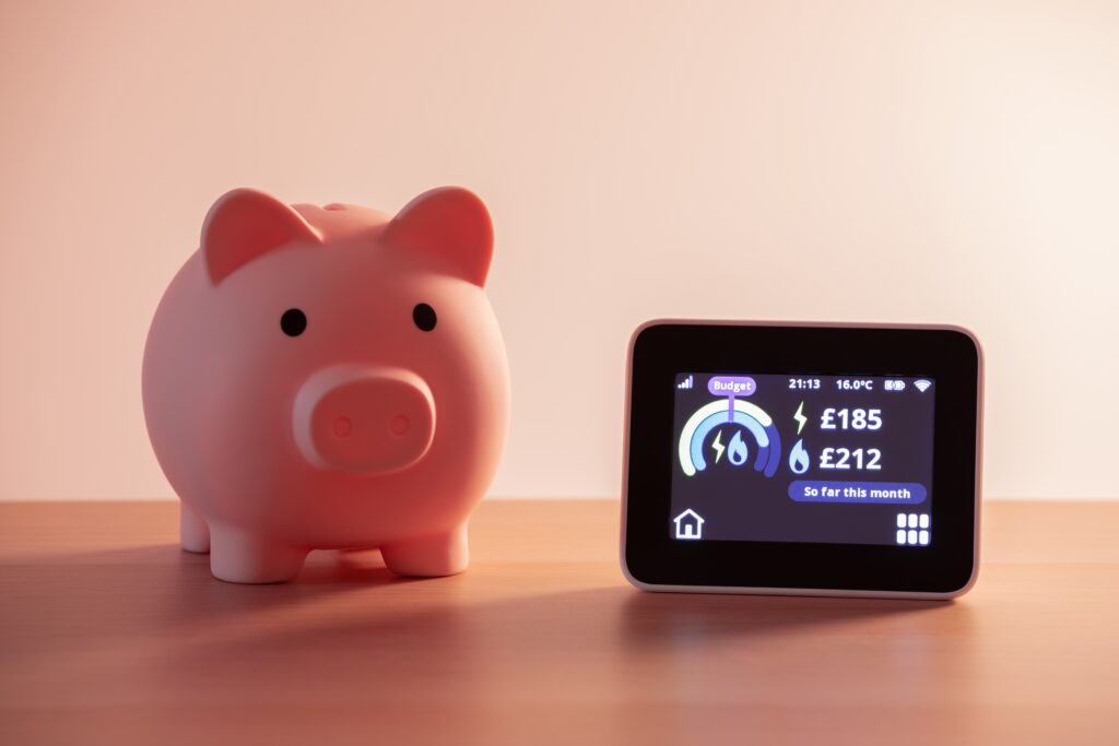 piggy bank and smart metering installation