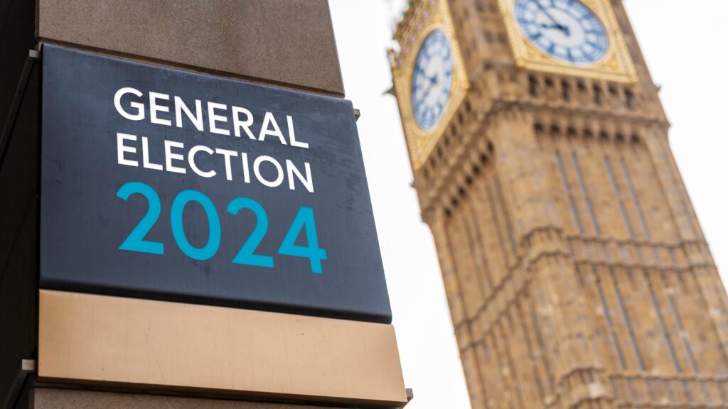 election sign near big ben in london